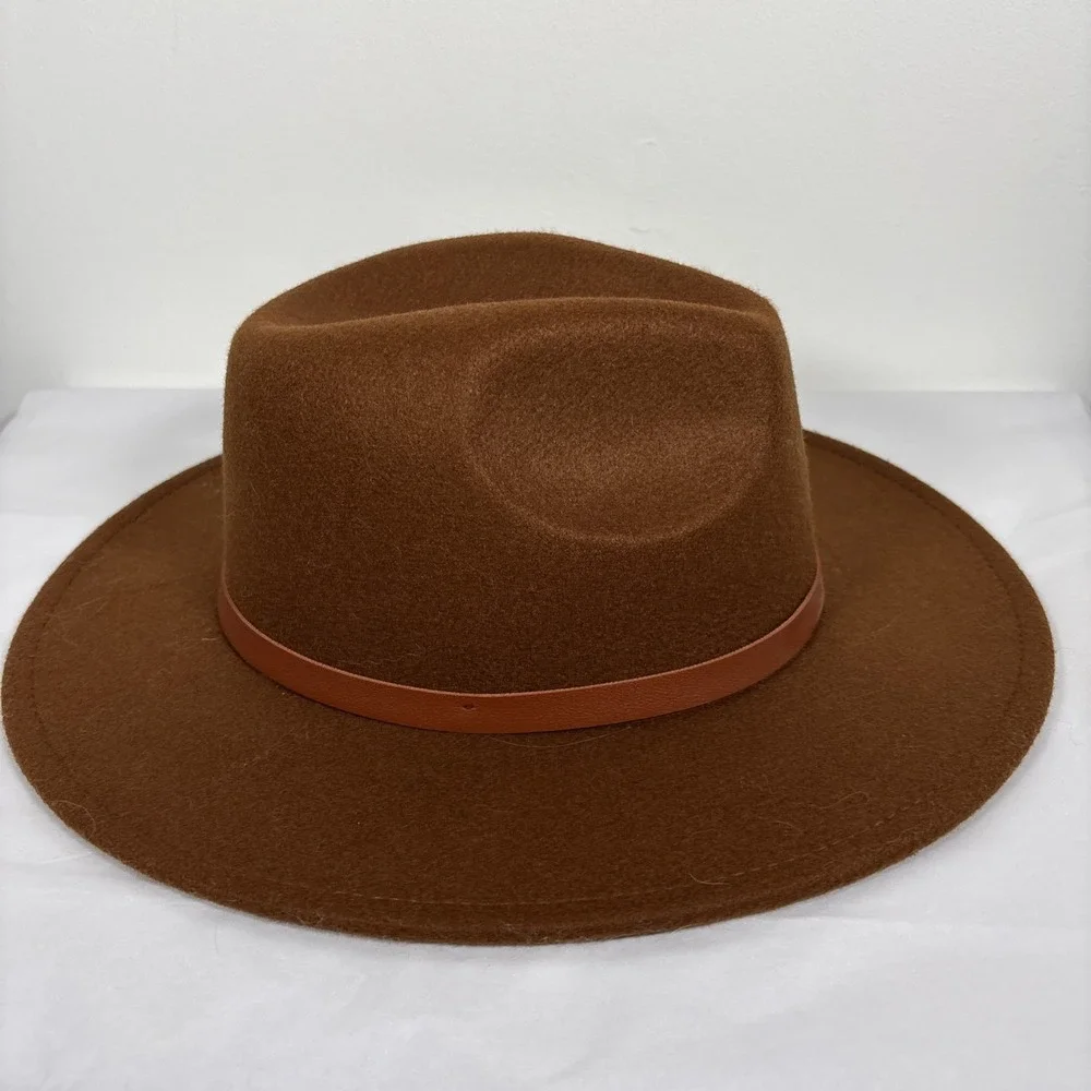 Large Wide Brim Felt Fedora Panama Cowboy Girl Hat Casual Jazz Cap Women Brown